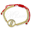 Oro Laminado Adjustable Bolo Bracelet, Gold Filled Style Guadalupe and Ball Design, with White Micro Pave, Polished, Golden Finish, 03.207.0108.11 (04 MM Thickness, 11 Inches Length)
