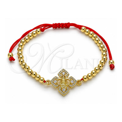 Oro Laminado Fancy Bracelet, Gold Filled Style Guadalupe and Ball Design, with White Micro Pave, Polished, Golden Finish, 03.207.0110.11 (04 MM Thickness, 11 Inches Length)