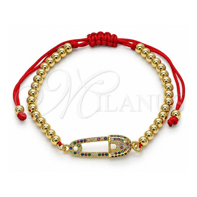 Oro Laminado Fancy Bracelet, Gold Filled Style Ball Design, with Multicolor Micro Pave, Polished, Golden Finish, 03.207.0116.11 (04 MM Thickness, 11 Inches Length)