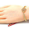 Oro Laminado Fancy Bracelet, Gold Filled Style Hand of God and Ball Design, with White and Black Micro Pave, Polished, Golden Finish, 03.207.0118.11 (04 MM Thickness, 11 Inches Length)