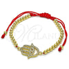 Oro Laminado Fancy Bracelet, Gold Filled Style Hand of God and Ball Design, with White and Black Micro Pave, Polished, Golden Finish, 03.207.0118.11 (04 MM Thickness, 11 Inches Length)