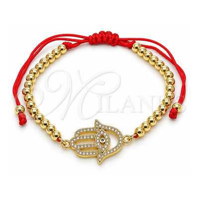 Oro Laminado Fancy Bracelet, Gold Filled Style Hand of God and Ball Design, with White and Black Micro Pave, Polished, Golden Finish, 03.207.0118.11 (04 MM Thickness, 11 Inches Length)