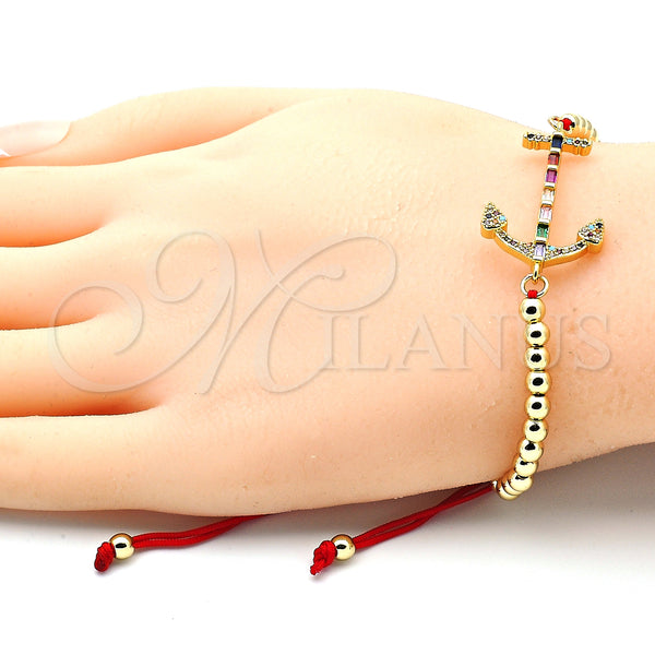 Gold Filled Bracelet — Fancy Bracelet Anchor and Ball Design with Multicolor — alternate product view — SKU 132323 | Oro Laminado brazalete — elegante Bracelet Anchor and Ball diseño with Multicolor — SKU 132323