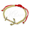 Oro Laminado Fancy Bracelet, Gold Filled Style Anchor and Ball Design, with Multicolor Cubic Zirconia and Multicolor Micro Pave, Polished, Golden Finish, 03.207.0119.11 (04 MM Thickness, 11 Inches Length)