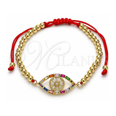 Oro Laminado Fancy Bracelet, Gold Filled Style Ball and Baguette Design, with Multicolor Cubic Zirconia and Multicolor Micro Pave, Polished, Golden Finish, 03.207.0120.11 (04 MM Thickness, 11 Inches Length)