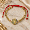 Oro Laminado Fancy Bracelet, Gold Filled Style Guadalupe and Ball Design, with Multicolor Micro Pave, Polished, Golden Finish, 03.207.0121.11 (04 MM Thickness, 11 Inches Length)