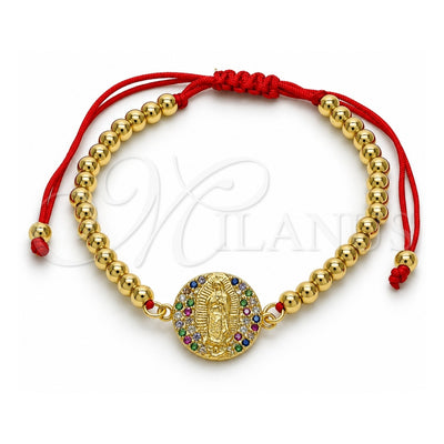 Oro Laminado Fancy Bracelet, Gold Filled Style Guadalupe and Ball Design, with Multicolor Micro Pave, Polished, Golden Finish, 03.207.0121.11 (04 MM Thickness, 11 Inches Length)