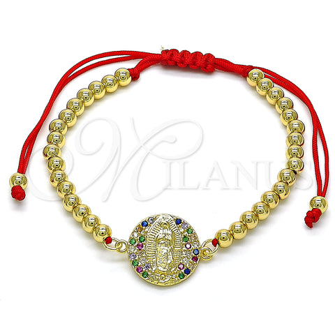 Oro Laminado Fancy Bracelet, Gold Filled Style Guadalupe and Ball Design, with Multicolor Micro Pave, Polished, Golden Finish, 03.207.0121.11 (04 MM Thickness, 11 Inches Length)