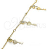 Oro Laminado Charm Anklet , Gold Filled Style key and Rattle Charm Design, with White Crystal, Polished, Golden Finish, 03.213.0092.10 (01 MM Thickness, 10 Inches Length)