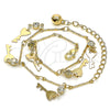 Oro Laminado Charm Anklet , Gold Filled Style key and Rattle Charm Design, with White Crystal, Polished, Golden Finish, 03.213.0092.10 (01 MM Thickness, 10 Inches Length)