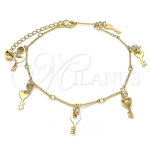 Gold Filled Anklet — Charm Anklet key and Rattle Charm Design with — main product view — SKU 132330 | Oro Laminado tobillera — Charm Anklet key and Rattle Charm diseño with — SKU 132330