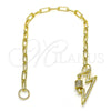 Oro Laminado Fancy Bracelet, Gold Filled Style Paperclip Design, with White Micro Pave, Polished, Golden Finish, 03.341.0043.08 (04 MM Thickness, 8 Inches Length)