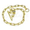 Oro Laminado Fancy Bracelet, Gold Filled Style Paperclip Design, with White Micro Pave, Polished, Golden Finish, 03.341.0043.08 (04 MM Thickness, 8 Inches Length)
