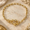 Oro Laminado Fancy Bracelet, Gold Filled Style Paperclip Design, with White Micro Pave, Polished, Golden Finish, 03.341.0043.08 (04 MM Thickness, 8 Inches Length)