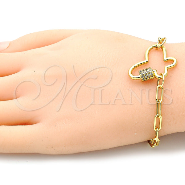 Gold Filled Bracelet — Fancy Bracelet Paperclip and Butterfly Design with White — alternate product view — SKU 132335 | Oro Laminado brazalete — elegante Bracelet Paperclip and Butterfly diseño with blanco — SKU 132335