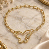 Oro Laminado Fancy Bracelet, Gold Filled Style Paperclip and Butterfly Design, with White Micro Pave, Polished, Golden Finish, 03.341.0045.08 (04 MM Thickness, 8 Inches Length)