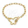 Oro Laminado Fancy Bracelet, Gold Filled Style Paperclip and Butterfly Design, with White Micro Pave, Polished, Golden Finish, 03.341.0045.08 (04 MM Thickness, 8 Inches Length)