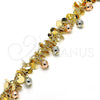 Oro Laminado Charm Bracelet, Gold Filled Style Ball and Rattle Charm Design, Polished, Tricolor, 03.331.0029.08 (05 MM Thickness, 8 Inches Length)