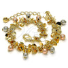 Oro Laminado Charm Bracelet, Gold Filled Style Ball and Rattle Charm Design, Polished, Tricolor, 03.331.0029.08 (05 MM Thickness, 8 Inches Length)