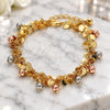 Oro Laminado Charm Bracelet, Gold Filled Style Ball and Rattle Charm Design, Polished, Tricolor, 03.331.0029.08 (05 MM Thickness, 8 Inches Length)