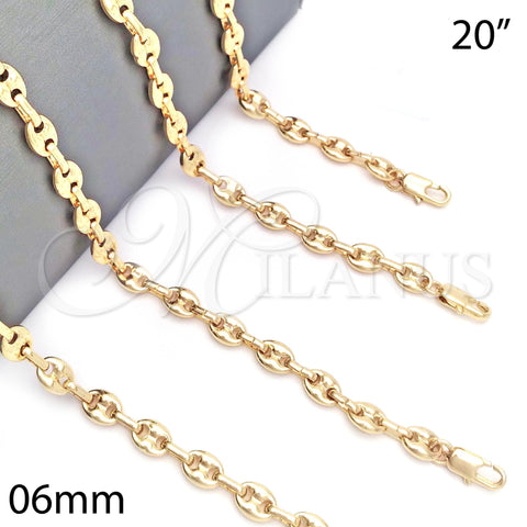 Oro Laminado Basic Necklace, Gold Filled Style Puff Mariner Design, Polished, Golden Finish, 04.63.1310.20 (Thickness, 20 Inches Length)