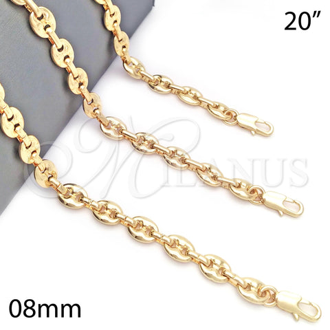 Oro Laminado Basic Necklace, Gold Filled Style Puff Mariner Design, Polished, Golden Finish, 04.63.1311.20 (08 MM Thickness, 20 Inches Length)
