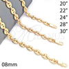 Oro Laminado Basic Necklace, Gold Filled Style Puff Mariner Design, Polished, Golden Finish, 04.63.1311.20 (08 MM Thickness, 20 Inches Length)
