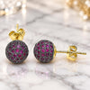 Oro Laminado Stud Earring, Gold Filled Style with Amethyst Micro Pave, Polished, Two Tone, 02.374.0001.1