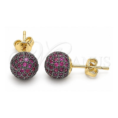 Oro Laminado Stud Earring, Gold Filled Style with Amethyst Micro Pave, Polished, Two Tone, 02.374.0001.1