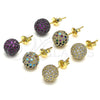Oro Laminado Stud Earring, Gold Filled Style with Amethyst Micro Pave, Polished, Two Tone, 02.374.0001.1