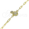 Oro Laminado Fancy Bracelet, Gold Filled Style Pineapple and Paperclip Design, with White Micro Pave, Polished, Golden Finish, 03.313.0025.07 (03 MM Thickness, 7 Inches Length)