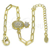 Oro Laminado Fancy Bracelet, Gold Filled Style Pineapple and Paperclip Design, with White Micro Pave, Polished, Golden Finish, 03.313.0025.07 (03 MM Thickness, 7 Inches Length)