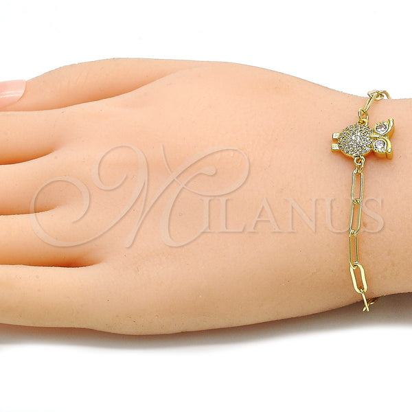 Gold Filled Bracelet — Fancy Bracelet Owl and Paperclip Design with White — alternate product view — SKU 132378 | Oro Laminado brazalete — elegante Bracelet Owl and Paperclip diseño with blanco — SKU 132378