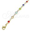 Oro Laminado Bracelet Rosary, Gold Filled Style Caridad del Cobre and Crucifix Design, with Multicolor Crystal, Polished, Golden Finish, 09.326.0003.07