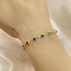 Oro Laminado Bracelet Rosary, Gold Filled Style Caridad del Cobre and Crucifix Design, with Multicolor Crystal, Polished, Golden Finish, 09.326.0004.07