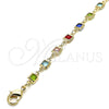 Oro Laminado Bracelet Rosary, Gold Filled Style Caridad del Cobre and Crucifix Design, with Multicolor Crystal, Polished, Golden Finish, 09.326.0004.07