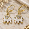 Oro Laminado Dangle Earring, Gold Filled Style Elephant Design, with White Crystal, White Enamel Finish, Golden Finish, 02.351.0058