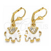 Oro Laminado Dangle Earring, Gold Filled Style Elephant Design, with White Crystal, White Enamel Finish, Golden Finish, 02.351.0058
