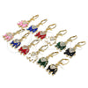 Oro Laminado Dangle Earring, Gold Filled Style Elephant Design, with White Crystal, White Enamel Finish, Golden Finish, 02.351.0058
