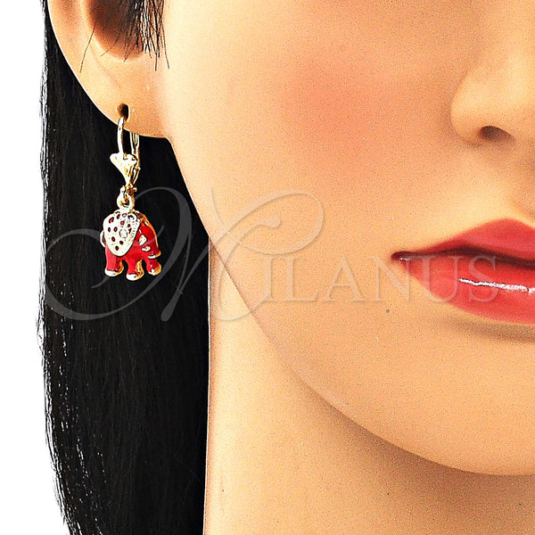 Gold Filled Ring — Dangle Earring Elephant Design with White Crystal Red — alternate product view — SKU 132414 | Oro Laminado anillo — Dangle Earring Elephant diseño with cristal blanco Red — SKU 132414