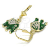 Oro Laminado Dangle Earring, Gold Filled Style Elephant Design, with White Crystal, Green Enamel Finish, Golden Finish, 02.351.0058.3