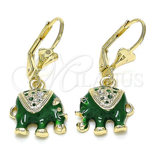 Gold Filled Ring — Dangle Earring Elephant Design with White Crystal Green — main product view — SKU 132416 | Oro Laminado anillo — Dangle Earring Elephant diseño with cristal blanco Green — SKU 132416