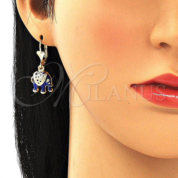 Gold Filled Ring — Dangle Earring Elephant Design with White Crystal Blue — alternate product view — SKU 132417 | Oro Laminado anillo — Dangle Earring Elephant diseño with cristal blanco Blue — SKU 132417