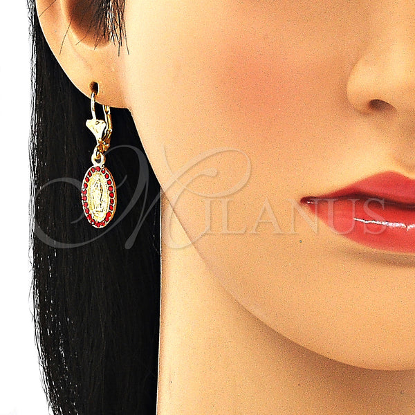 Gold Filled Ring — Dangle Earring Guadalupe Design with Garnet Crystal Polished — alternate product view — SKU 132419 | Oro Laminado anillo — Dangle Earring Guadalupe diseño with Garnet cristal pulido — SKU 132419