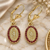 Oro Laminado Dangle Earring, Gold Filled Style Guadalupe Design, with Garnet Crystal, Polished, Golden Finish, 02.351.0013.2