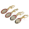 Oro Laminado Dangle Earring, Gold Filled Style Guadalupe Design, with Garnet Crystal, Polished, Golden Finish, 02.351.0013.2