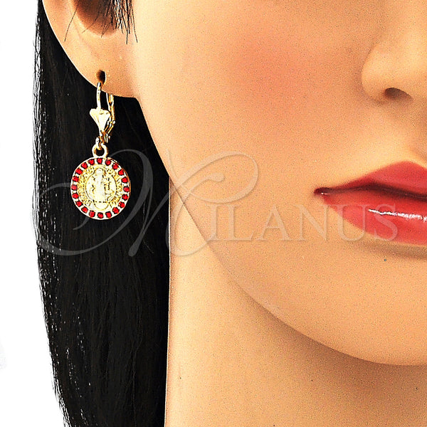 Gold Filled Ring — Dangle Earring San Benito Design with Garnet Crystal — alternate product view — SKU 132420 | Oro Laminado anillo — Dangle Earring San Benito diseño with Garnet cristal — SKU 132420