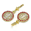 Oro Laminado Dangle Earring, Gold Filled Style San Benito Design, with Garnet Crystal, Polished, Golden Finish, 02.351.0020.2
