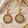 Oro Laminado Dangle Earring, Gold Filled Style San Benito Design, with Garnet Crystal, Polished, Golden Finish, 02.351.0020.2
