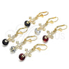 Oro Laminado Dangle Earring, Gold Filled Style Cross Design, with Garnet Cubic Zirconia, Polished, Golden Finish, 02.351.0059.1